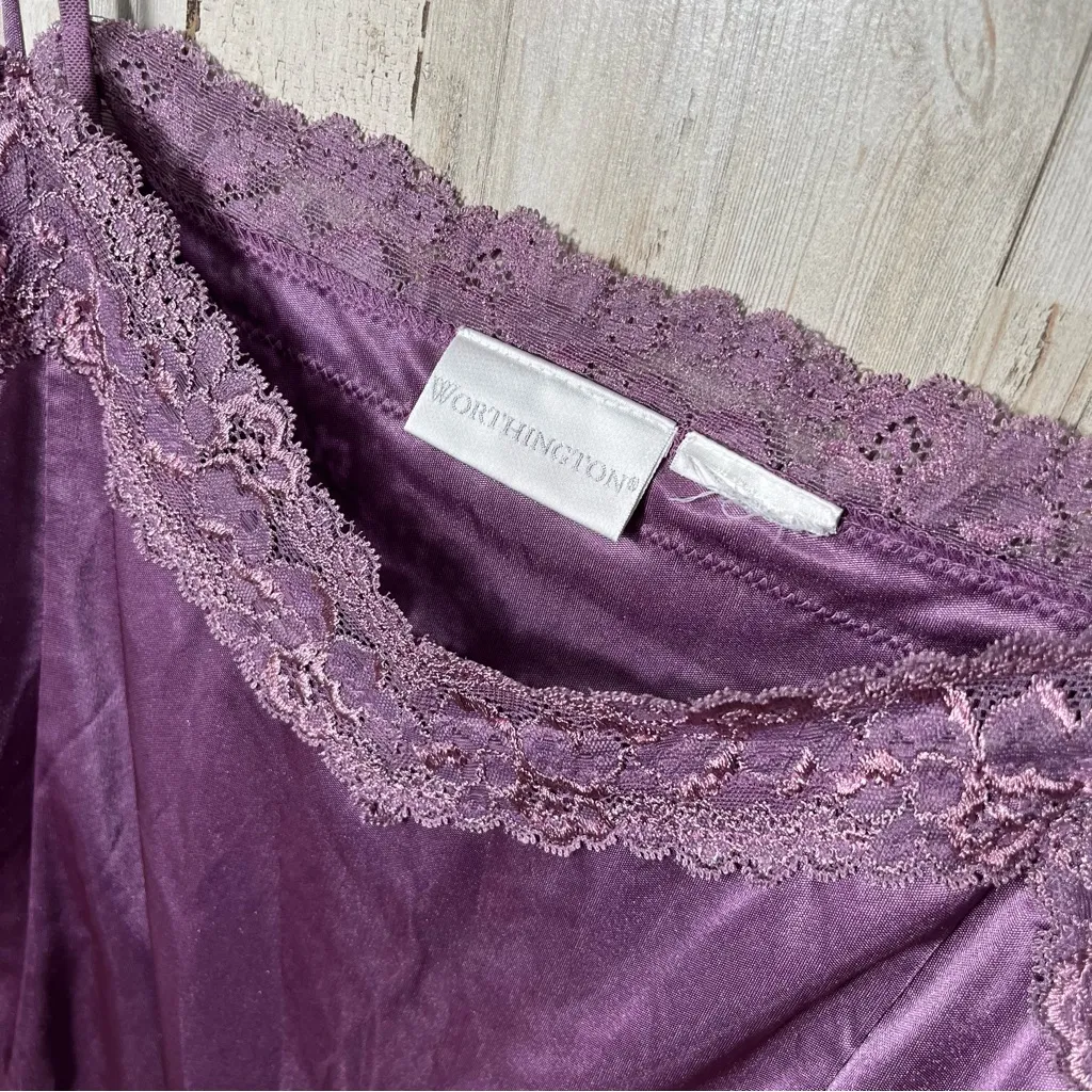 Worthington Vintage 90s‎ Purple Lilac Cami Slip Top Lace Trim Womens XL - Image 4