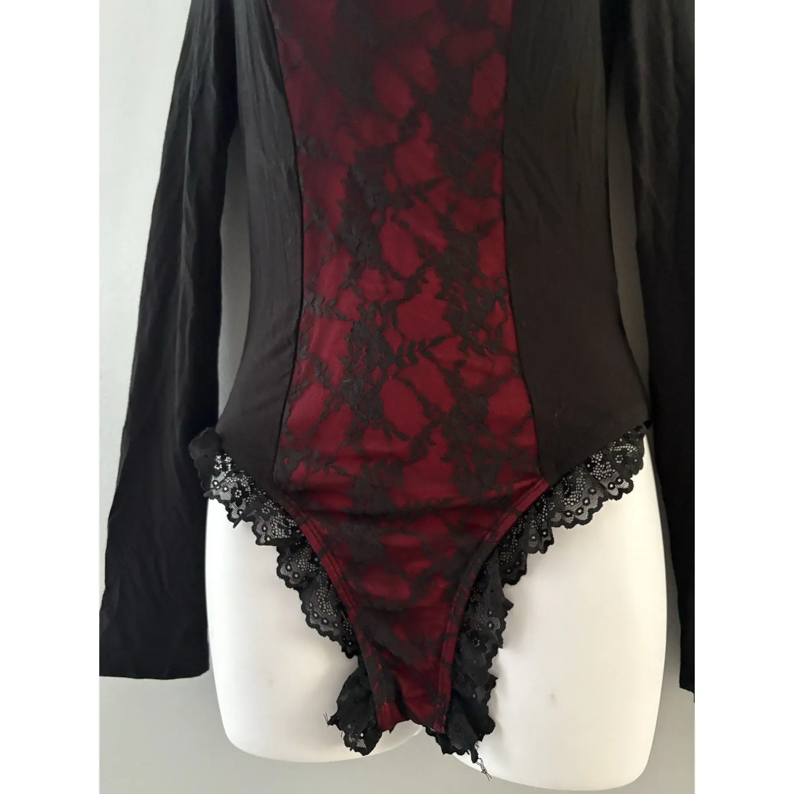 Black Red Lace Bodysuit Women S Cross Pendant Thong Vampire Witchy Goth Sexy - Image 3