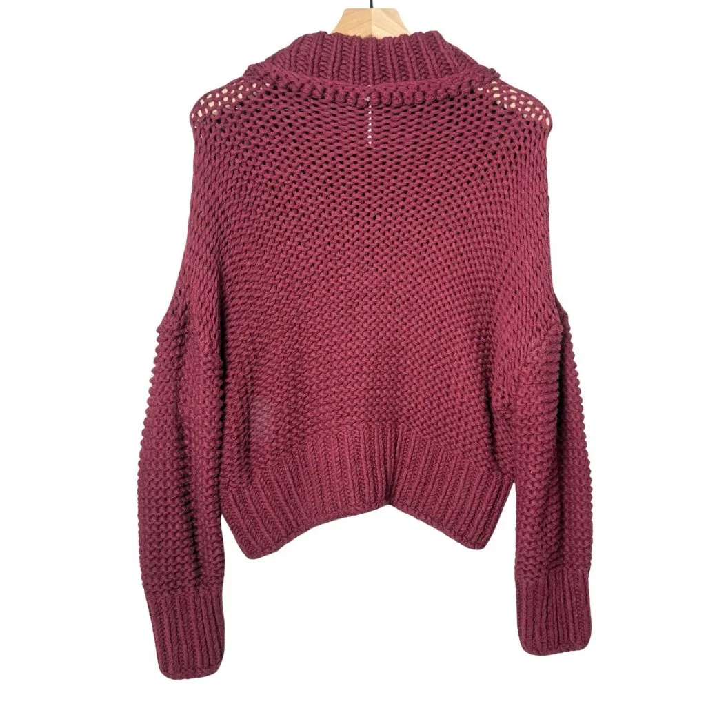 Free People My Only Sunshine Cowl Neck Sweater Chunky Knit Maroon Size S - Image 2