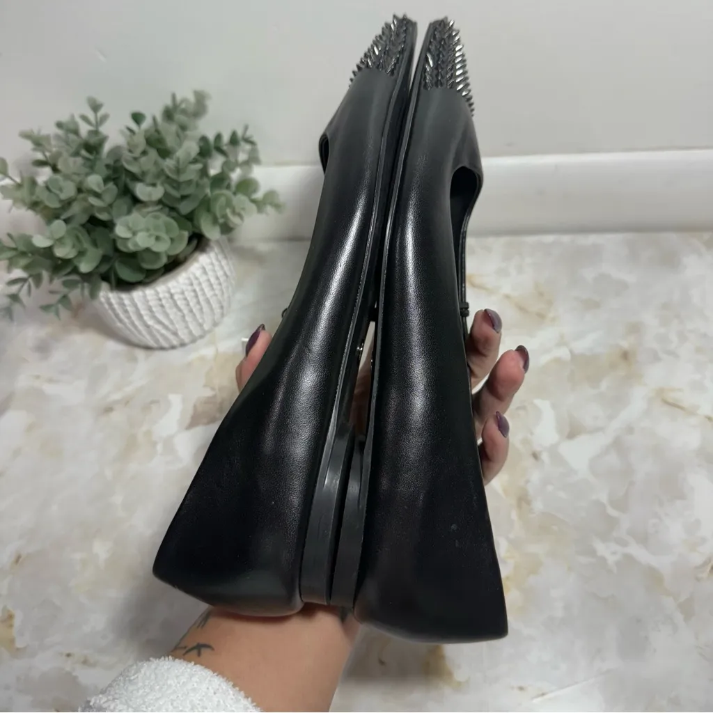 NWT Zara Black Pointed Toe‎ Leather Flats With Spikes 1507 Size 7 1/2 (38) - Image 8