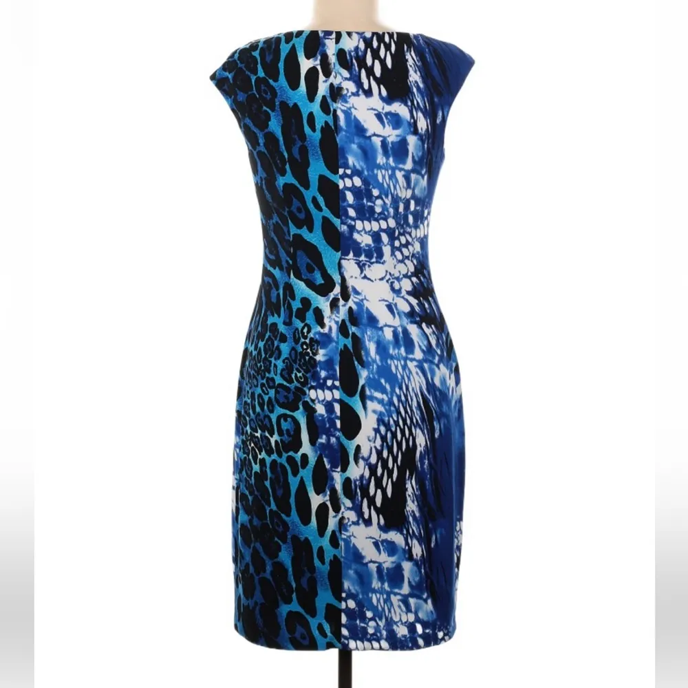 Vintage Y2K Caché Blue Animal Print Bodycon Mini Dress Sleeveless Scoop Neck 10 - Image 3