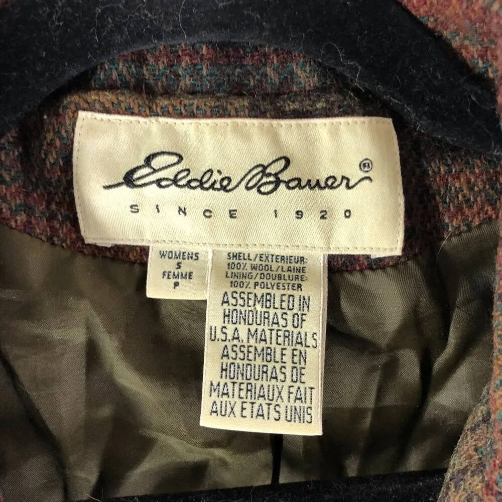 Eddie Bauer Womens Vintage Wool Jacket Blazer Plaid Brown S - Image 4