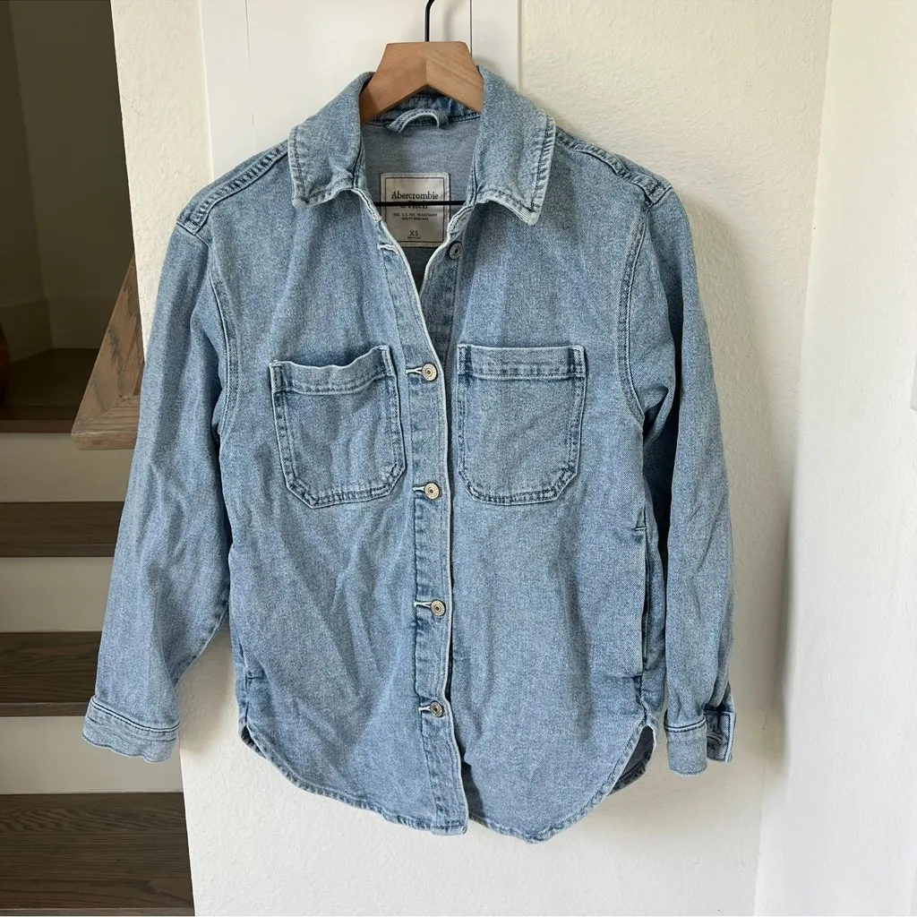 Abercrombie Oversized Denim Button Down Shacket in Blue - Image 2