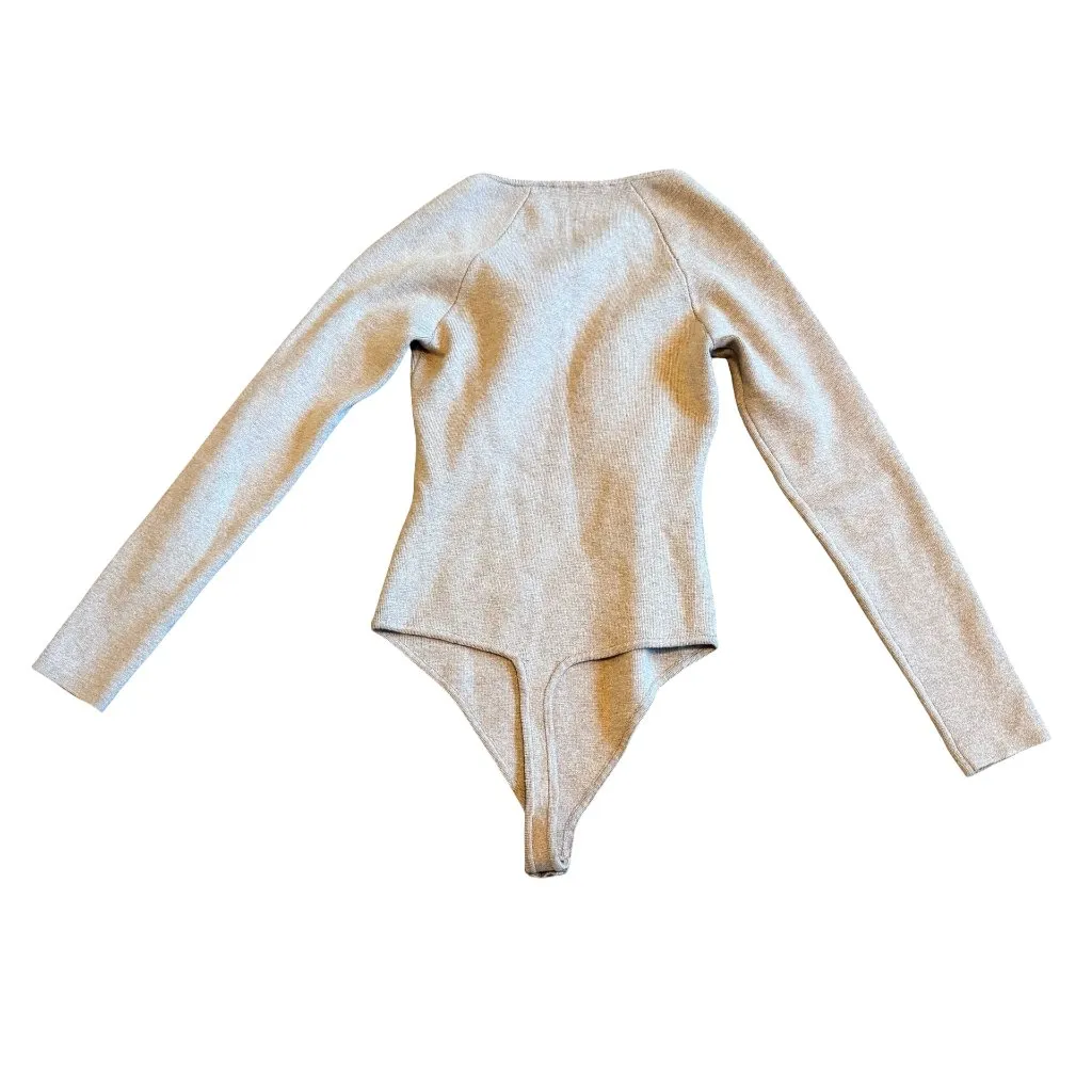 Abercrombie & Fitch Long Sleeve Taupe Bodysuit Shirt Top Thong Back Size Small - Image 8