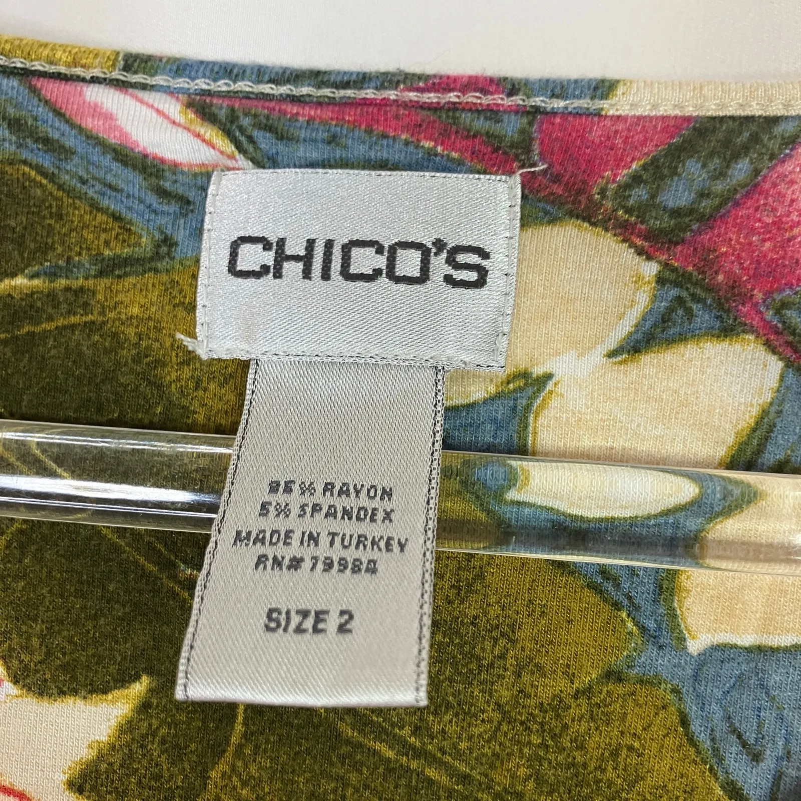 Chico's | Tropical 3/4 Sleeve Tee Shirt Rayon Spandex Chico's 2/ Womens US Large - Image 3