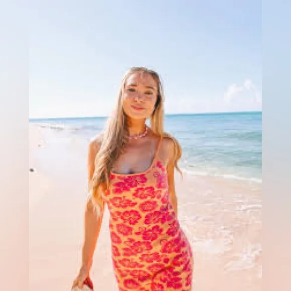 PacSun LA Hearts Hibiscus Hawaiian Mini Dress Coconut Girl Tropical Boho - Image 2