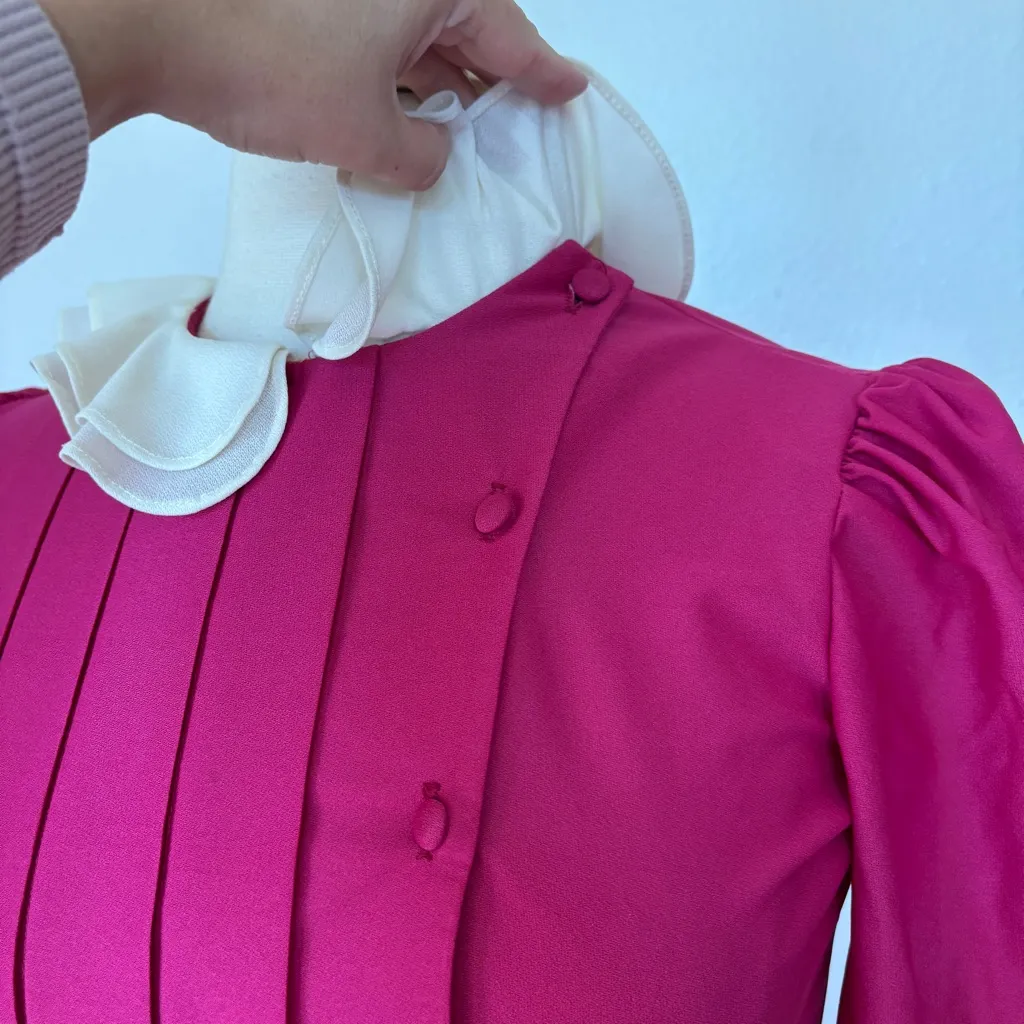 Vintage 70s 80s Pink and White Short Sleeve Midi Dress Size 6 - Image 12