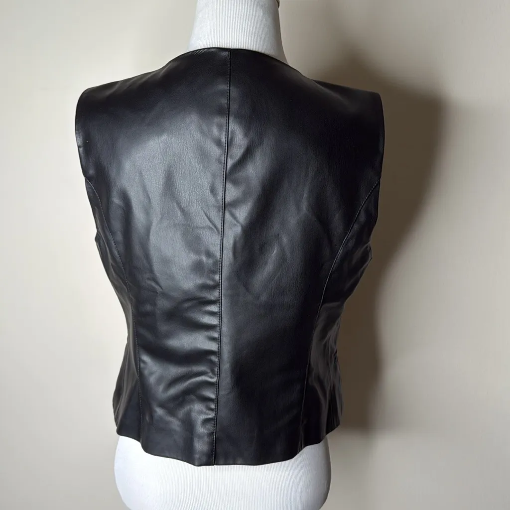 Zara Black Faux Leather Button Up Vest - Image 7