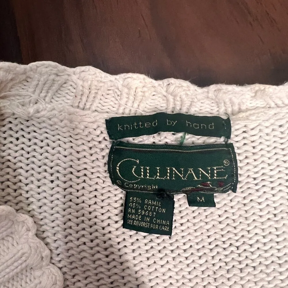 Cullinane Hand Knit Vtg 80s Sweater Floral Button Up VNeck 3d Women’s Sz MED - Image 2