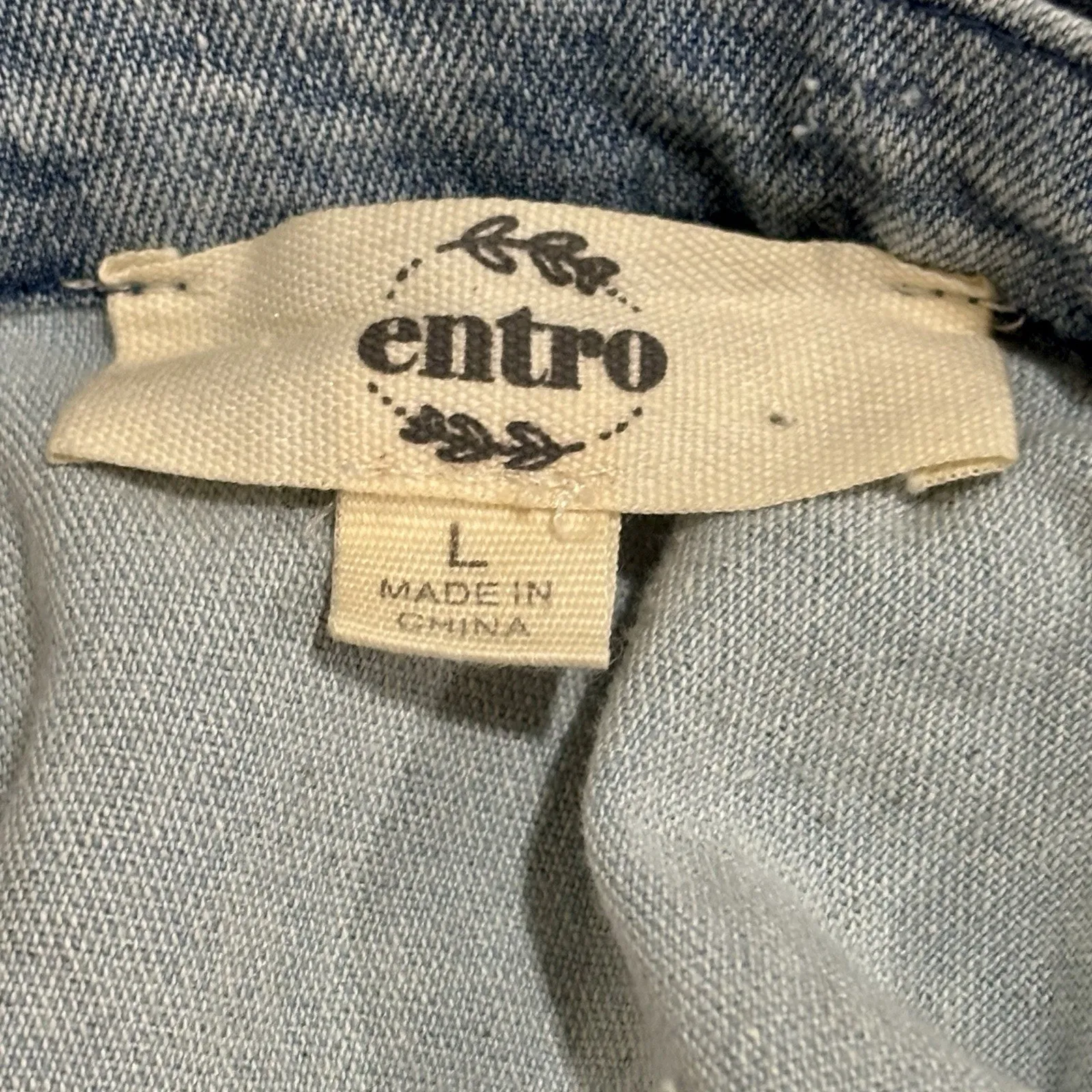 Entro Size L Blue Cotton Chambray Shirt Dress Pockets Color Block - Image 2