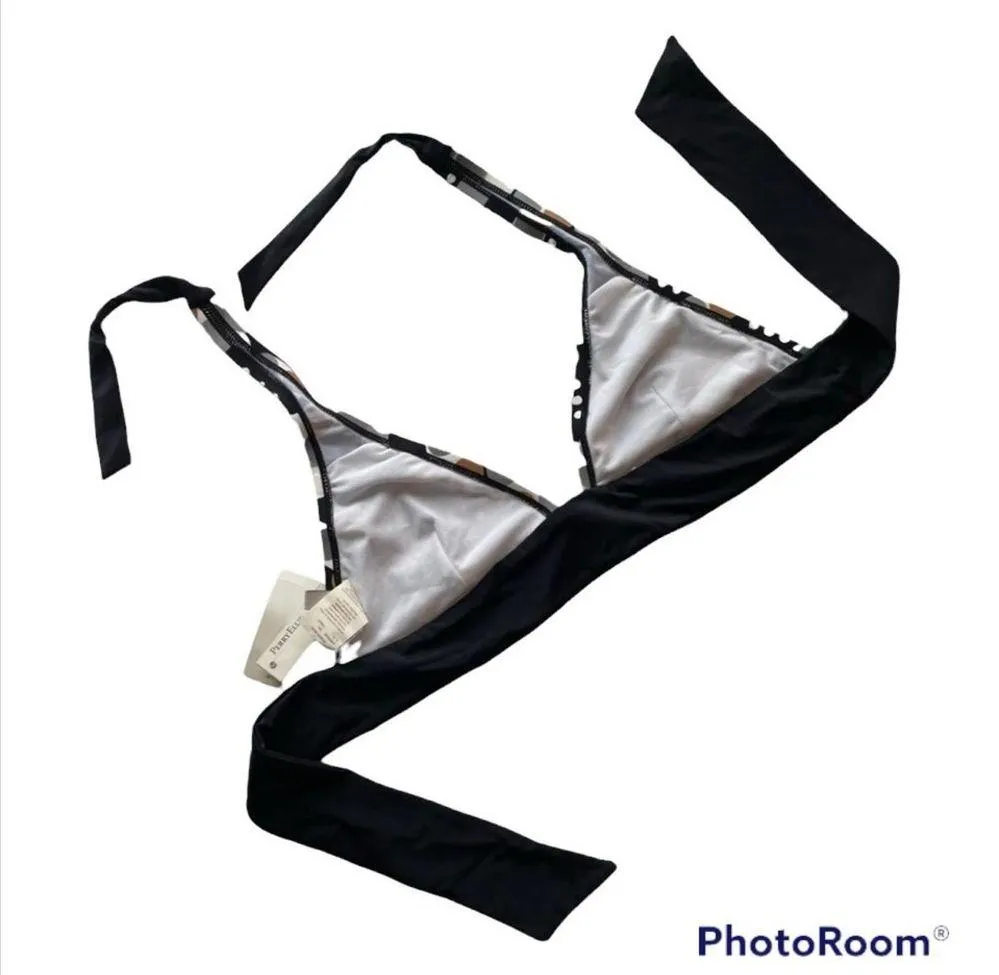 Cute bikini top Perry Ellis triangle Halter Black gray size Medium Polka Dot nwt - Image 8