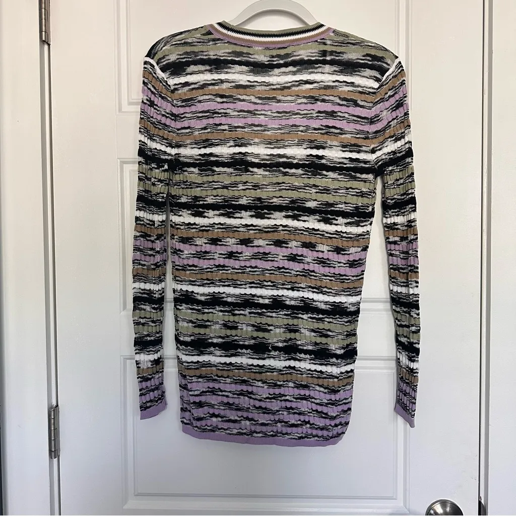 WHBM Multi-Stripe Burnout Cardigan Sweater & Tank, Purple & Green | XS - Image 4