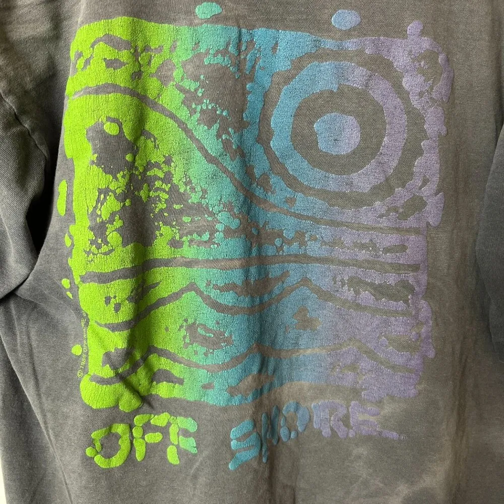 Vintage 90s Off Shore Surf T Shirt Womens Large L USA Beach Single Stitch Solid Gray - Image 8
