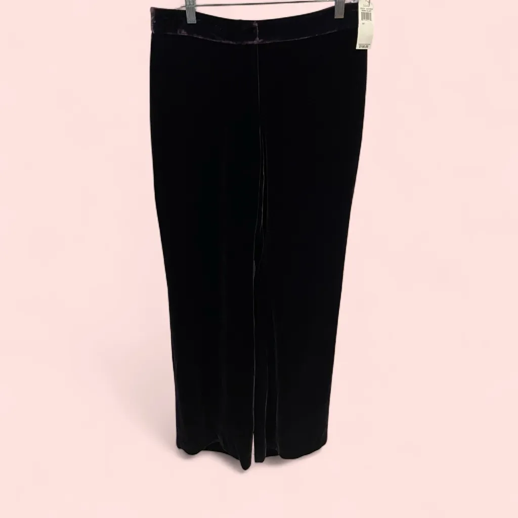 Deep purple rain velvet whimsigoth holiday swanky silk wide leg pants NWT - Image 4