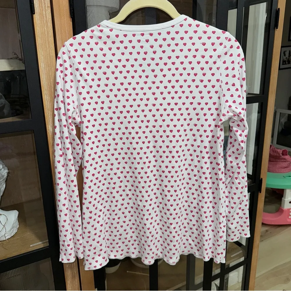 Roller Rabbit pajamas pima pink hearts henley top long sleeve tee preppy - Image 4