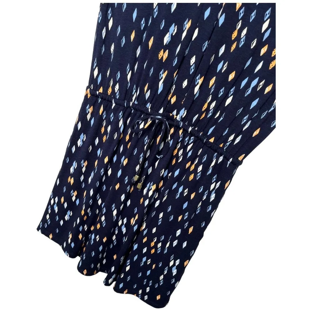 New Metaphor Geometric Diamond Sleeveless Drawstring Waist Shirt Dress Navy M - Image 5