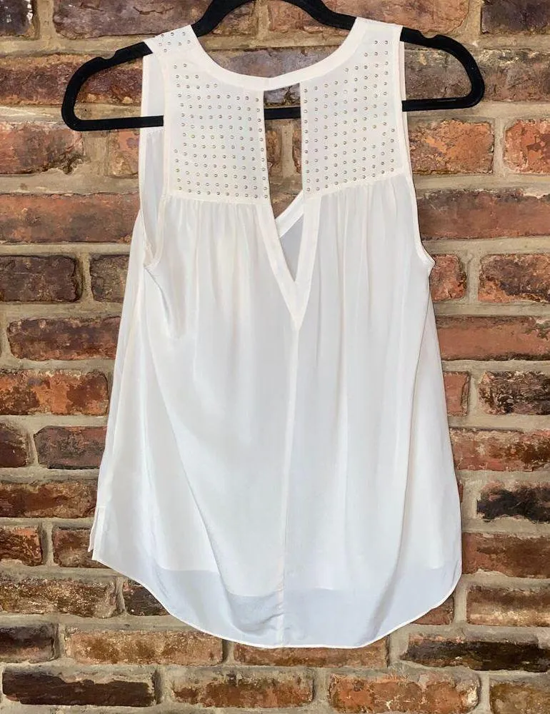 NWT New Rebecca Taylor Ecru Nailhead Embellished Double V Top Women's Size 4 - Image 8