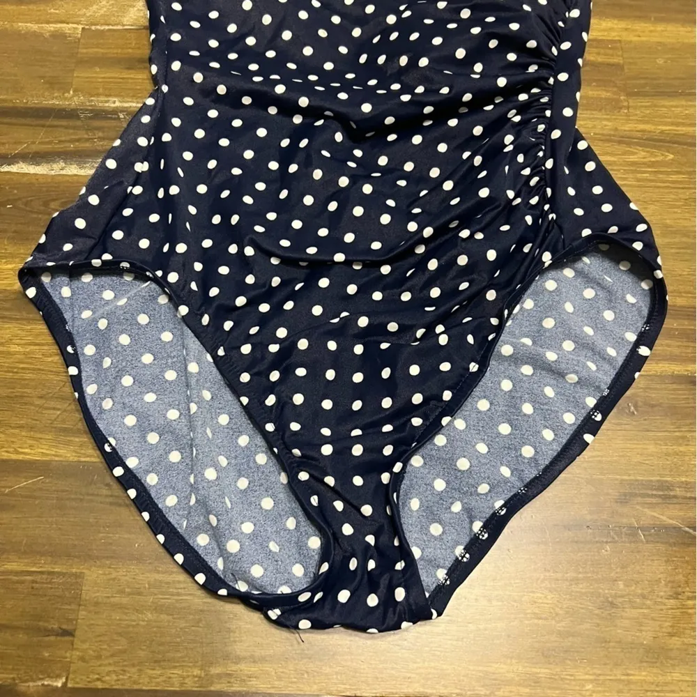 Sandcastle by Catalina Retro Pin Up Polka Dot One Piece Bikini Blue Vintage 12 Size M - Image 2