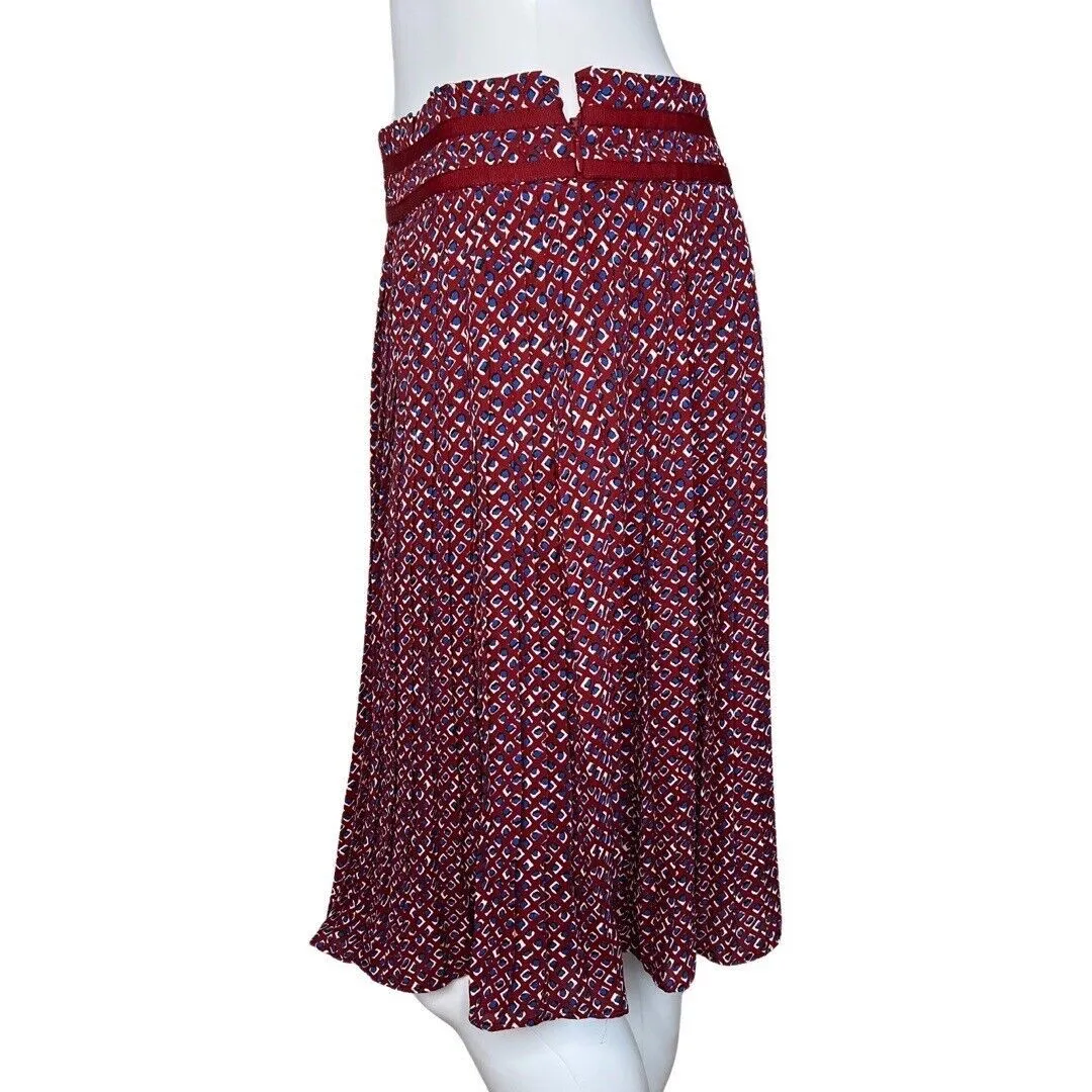 Banana Republic Skirt Womens 2 Red Blue Geometric Pleated A-Line Career Business - Image 3
