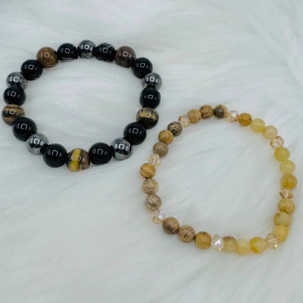 Natural Hematite Yellow Tiger Eye Beaded & Citrine Stone Bracelet Duo - Image 6