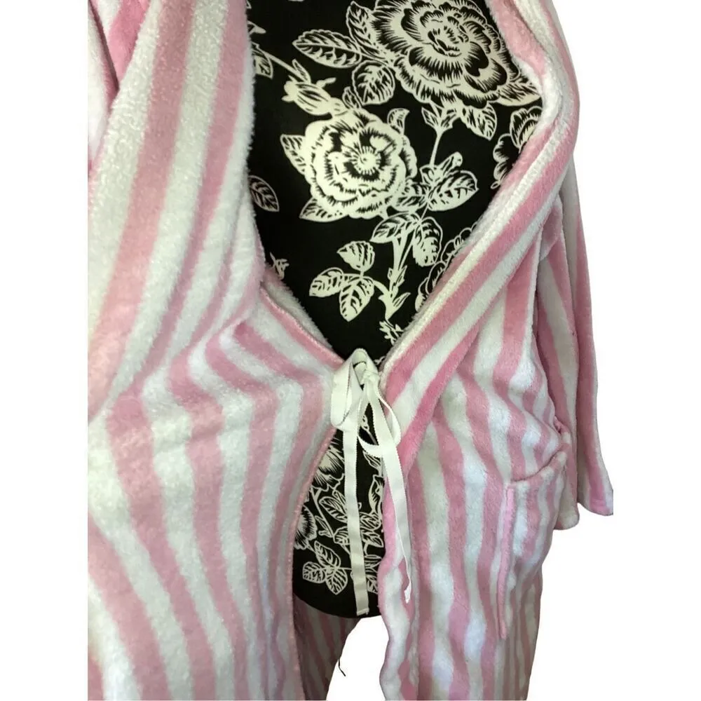 PJ Couture Striped Fleece Bath Robe Sleepwear Pajamas Pink Size L - Image 5