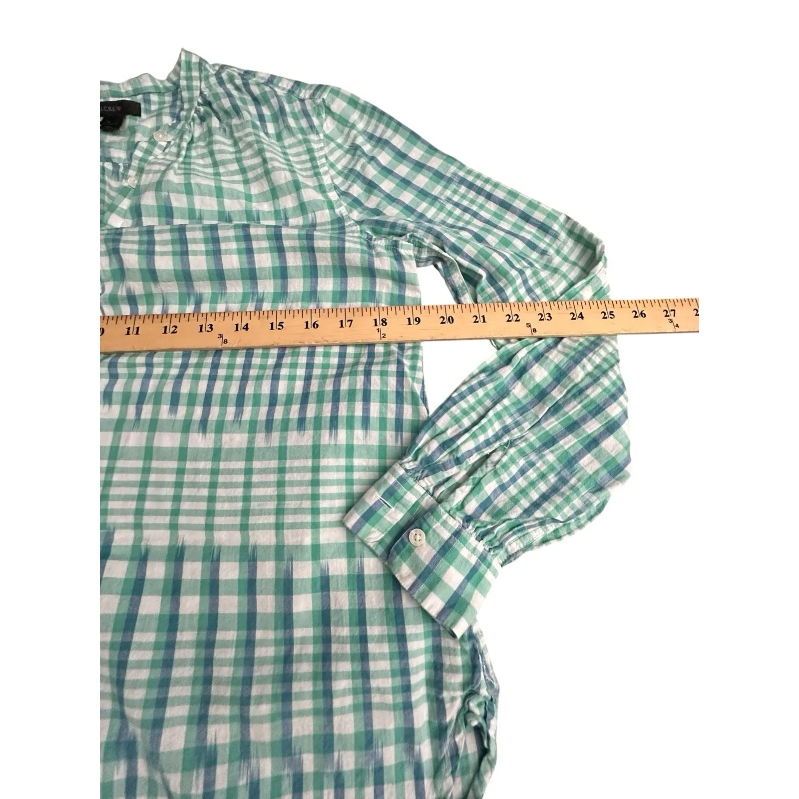 J Crew Womens Green Blue White Plaid Button Down Long Sleeve Top Sz 4‎ #BB11-2 - Image 3