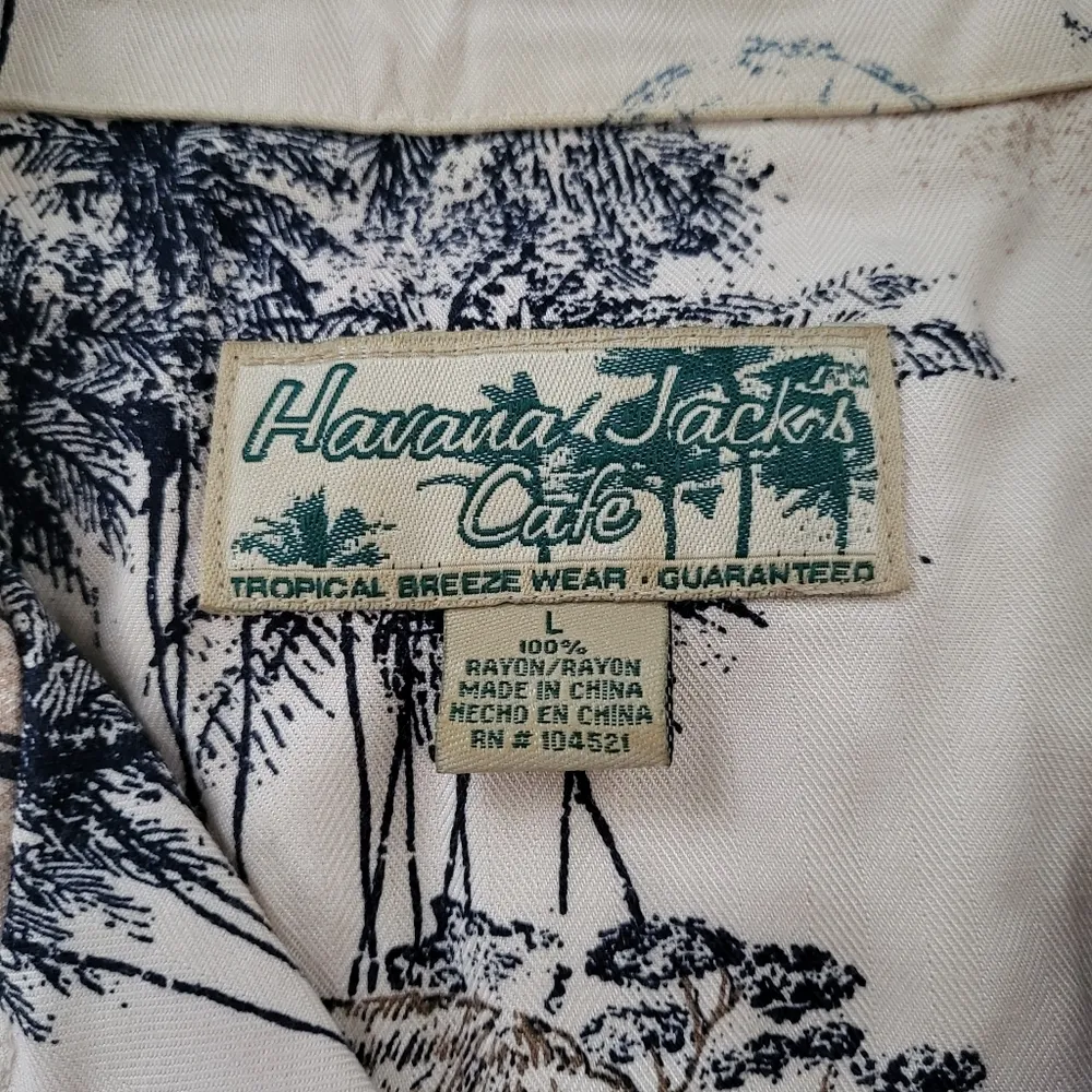 Havana Jack’s Cafe Button Down Short Sleeve Top Tropical Palm Tree Size Large - Image 3