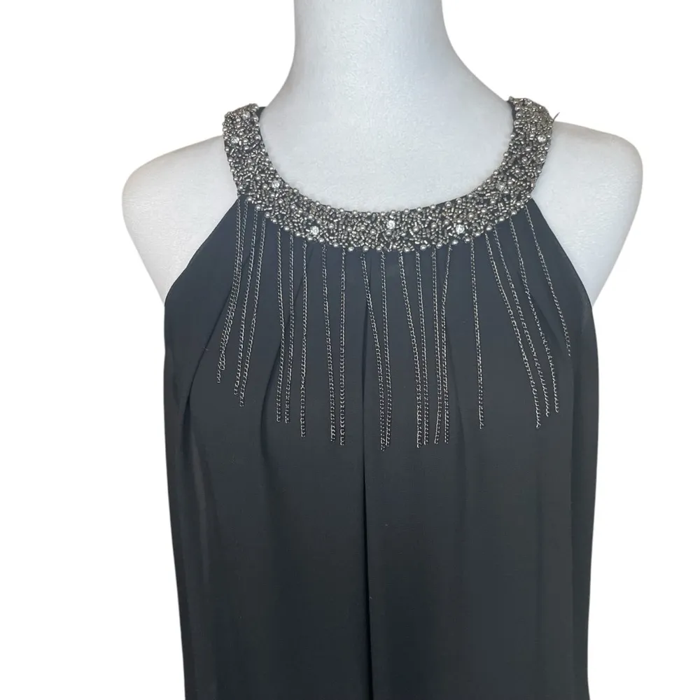 By&By Black Swing Dress Silver Rhinestone Collar Chain Detail Medium Party Event - Image 2