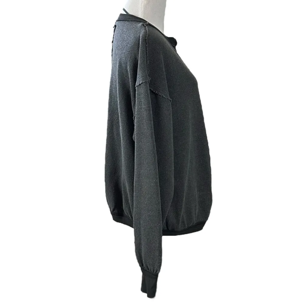 Free People Anyway Tee Sweatshirt in Washed Black Small Plunge Bohemian Grunge - Image 4