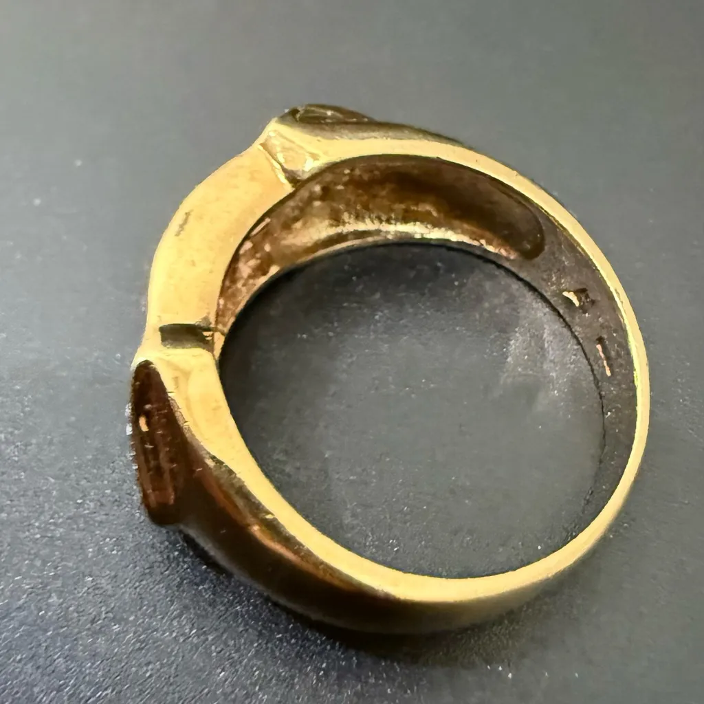 Vintage RF Peak 925 Gold Over Silver Six Row Pink CZ Clear Pave Ring Size 8 5g. - Image 3