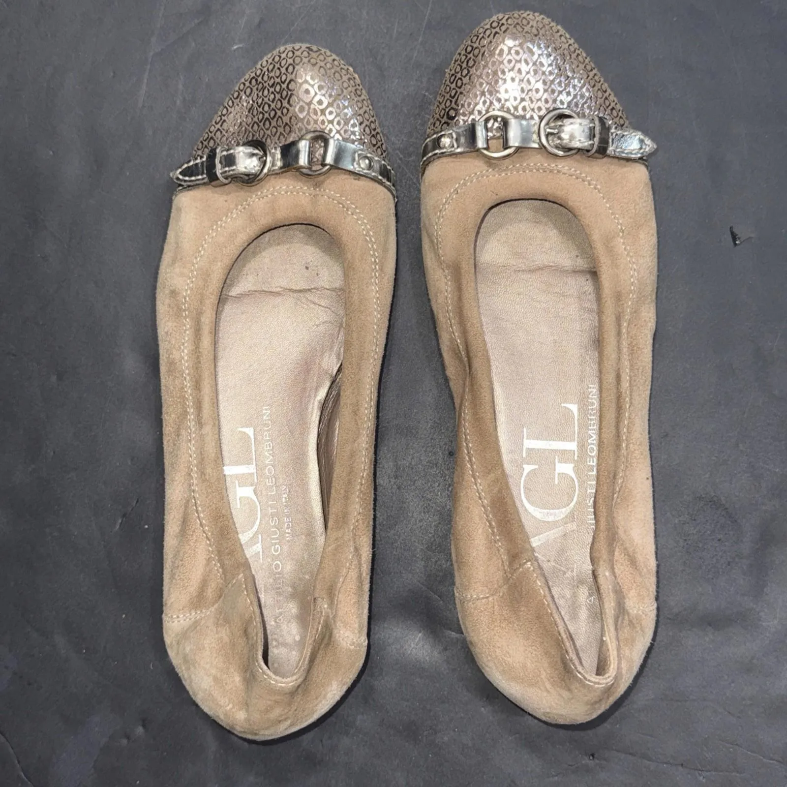 AGL Attilio Giusti Beige Shimmer Bedazzled 90s Y2K Millennial Flats Shoes 7.5 38 Black - Image 2