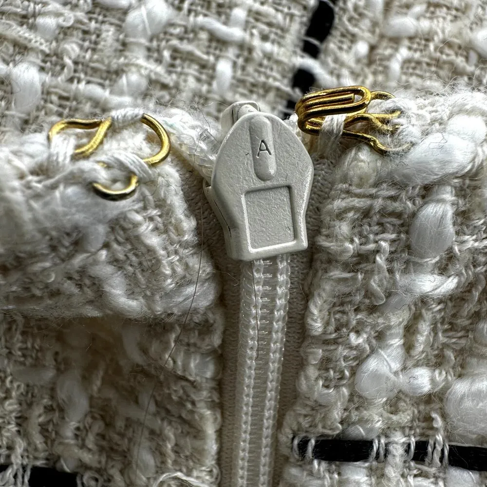 Forever 21 Tweed Mini Shift Dress Checkered Plaid Pockets Preppy Cream M - Image 3