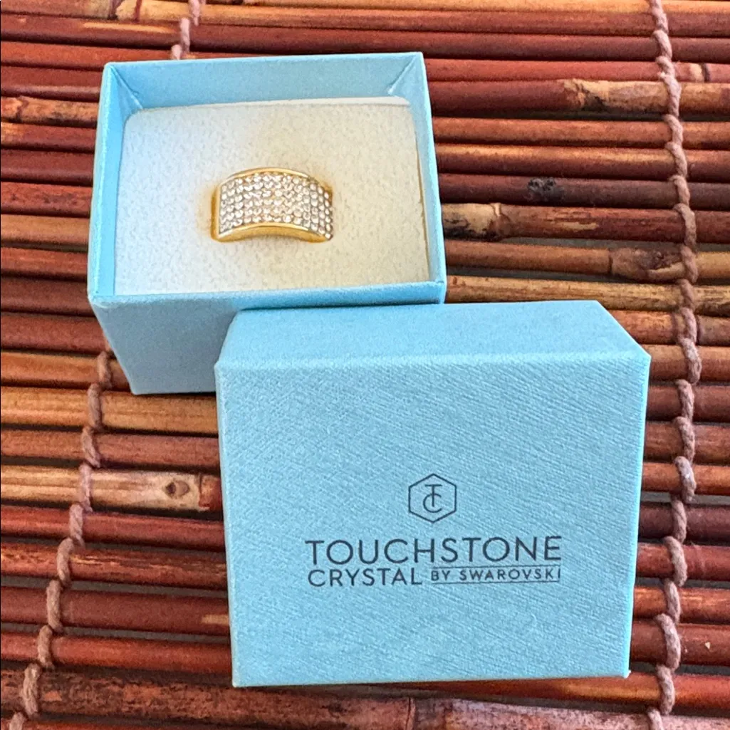 Swarovski Gold and Silver Crystal Pave Ring Size 7 - Image 2