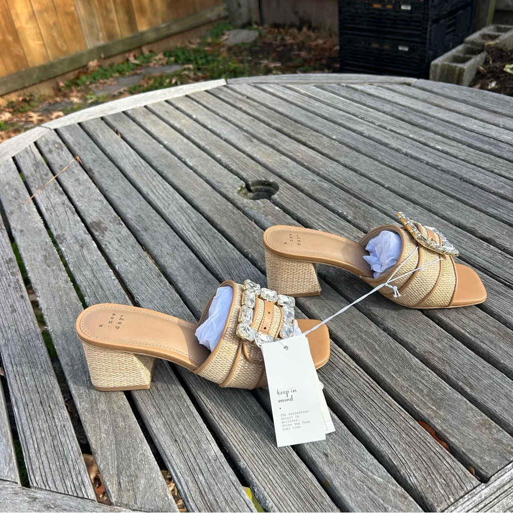 Nwt Size 7.5 Women's Kathleen Raffia Buckle Block Heels - A New Day summer fall - Image 3