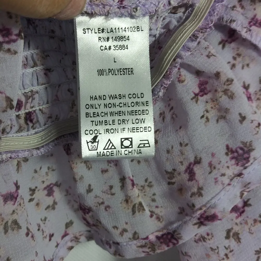 SAGE THE LABEL RUBY PURPLE FLORAL SMOCKED TOP SIZE L - Image 7