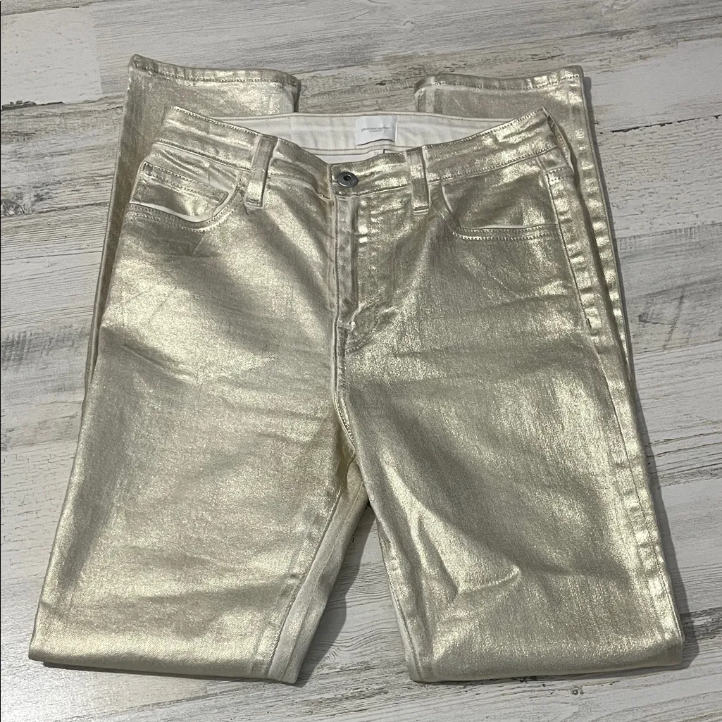 Jonathan Simkhai Rae High Rise Skinny Jeans in Gold Foil Size 26 - Image 5