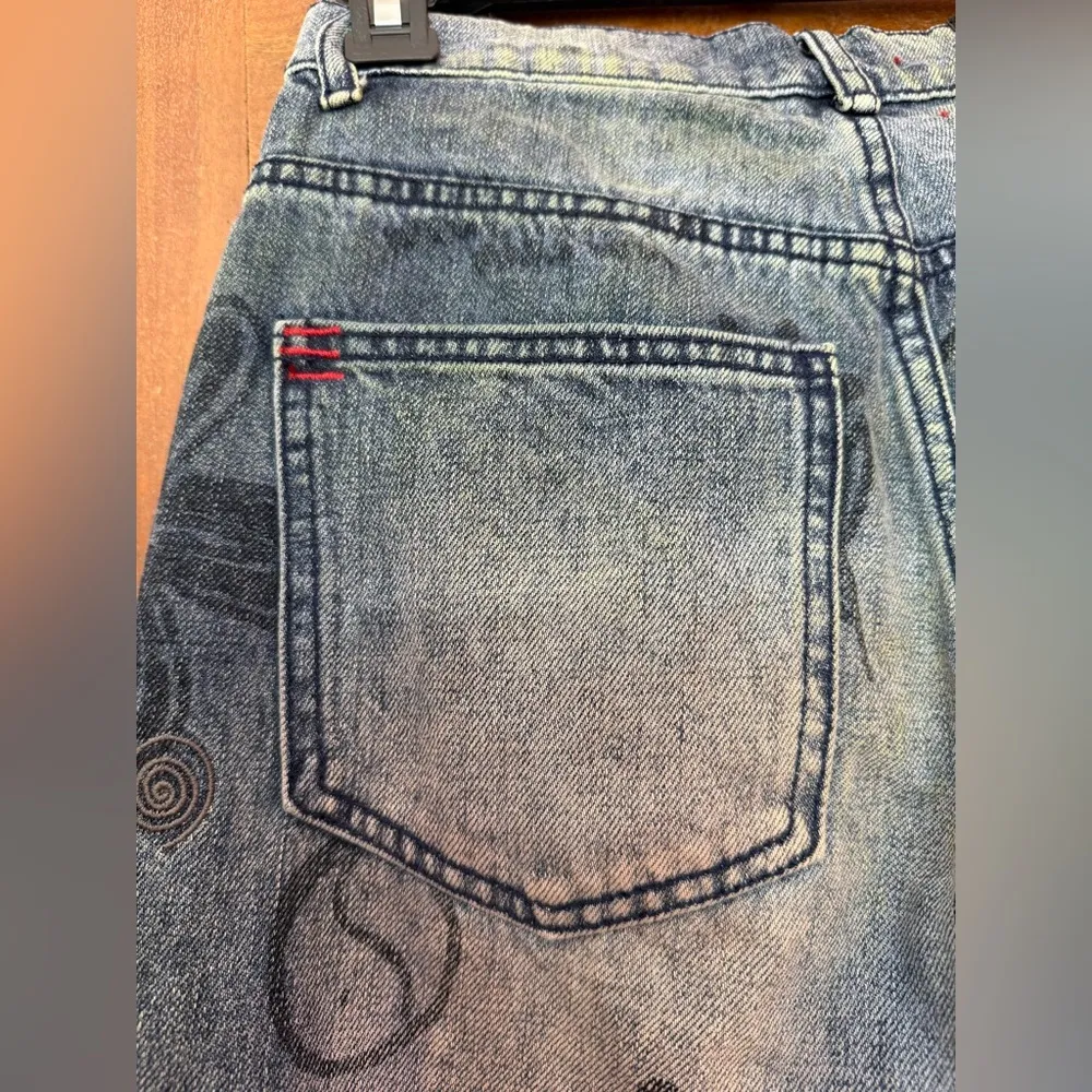 BDG Cowboy Jeans Hi Rise Grey Embroidered Thread Graffiti Doodle Straight Leg-25 - Image 9