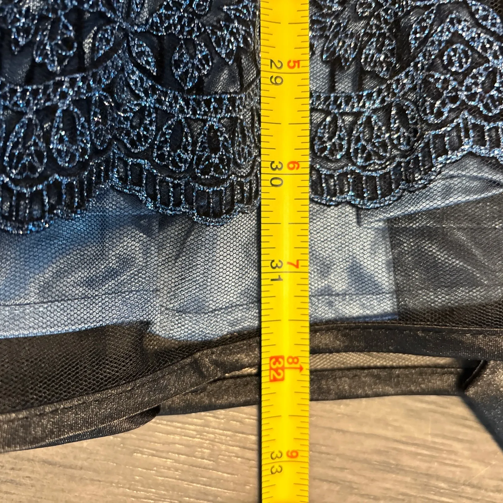 Dressbarn Collection Dress 10 Black Tulle Overlay Silver Blue Evening Tie Waist - Image 12