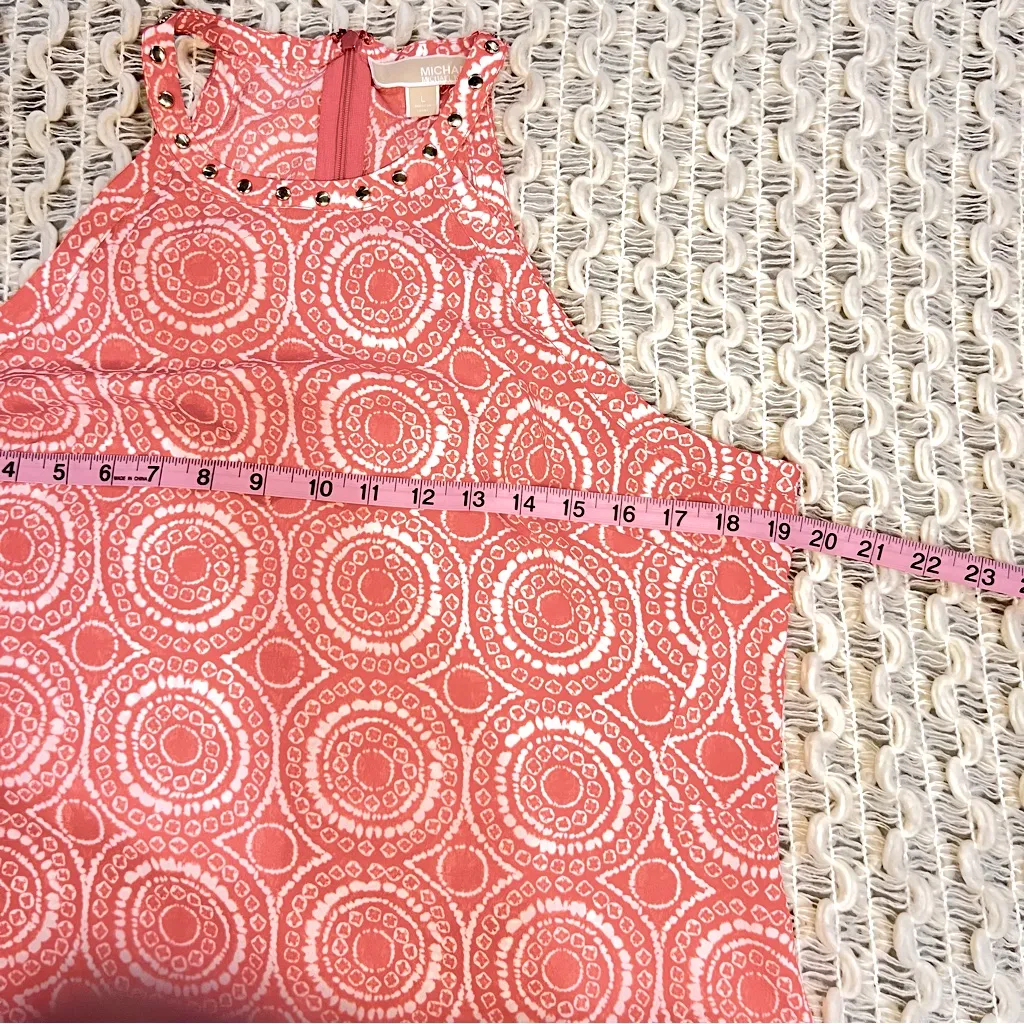 Michael Kors Coral Halter Circle Geometrical Fitted Tank with Gold Metal Studs - Image 7