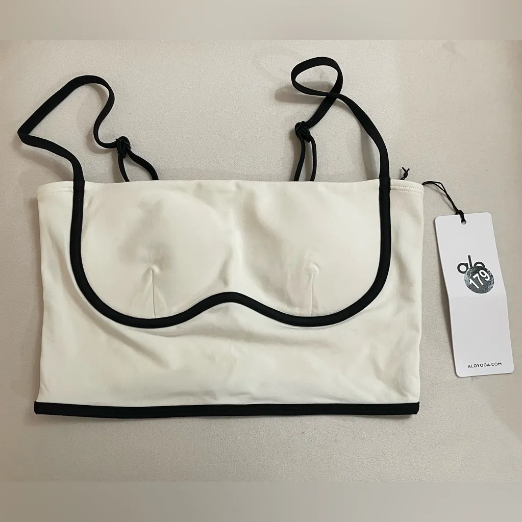 Alo Yoga NWT Airbrush Streamline Bra Tank Top Ivory Black Size M - Image 6