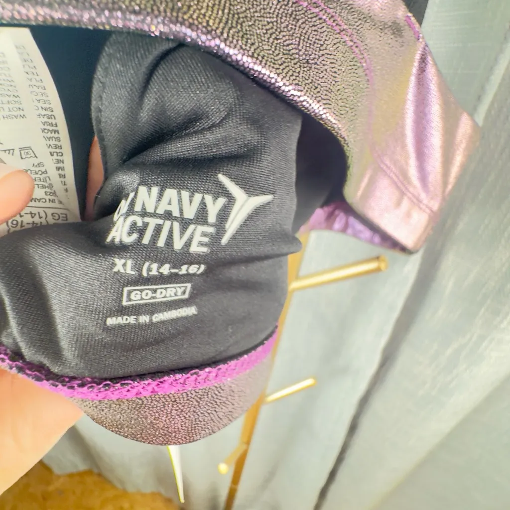 Old Navy Active Go Dry Girls Sports Bra XL Purple Sparkle NWT - Image 4