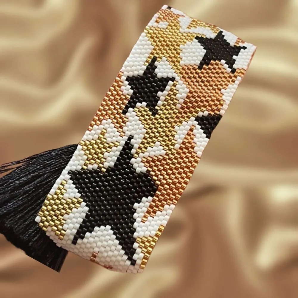 Miyuki Glass Seed Bead Wide Cuff Stars Tassel Bracelet Gold - Image 2