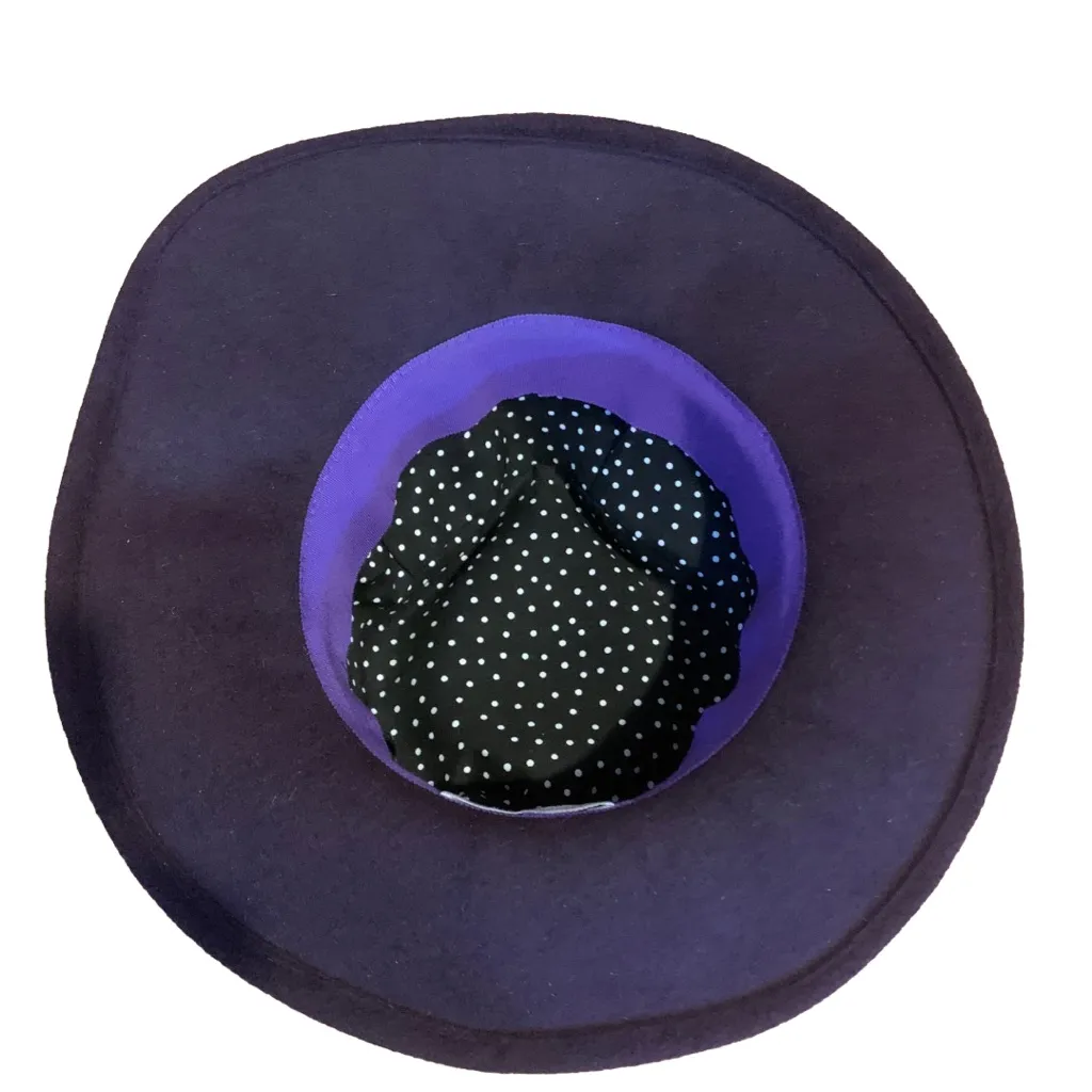 EGG CUP DESIGNS PURPLE W/BLACK RIBBON AND FEATHER BOW ACCENT WOOL FEDORA HAT - Image 8