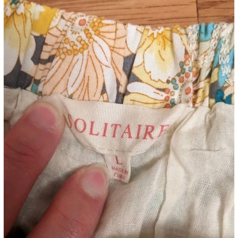 SOLITAIRE Sz L Floral Eyelet Ruffle Cottage Summertime Boho Peasant Mini Skirt - Image 5