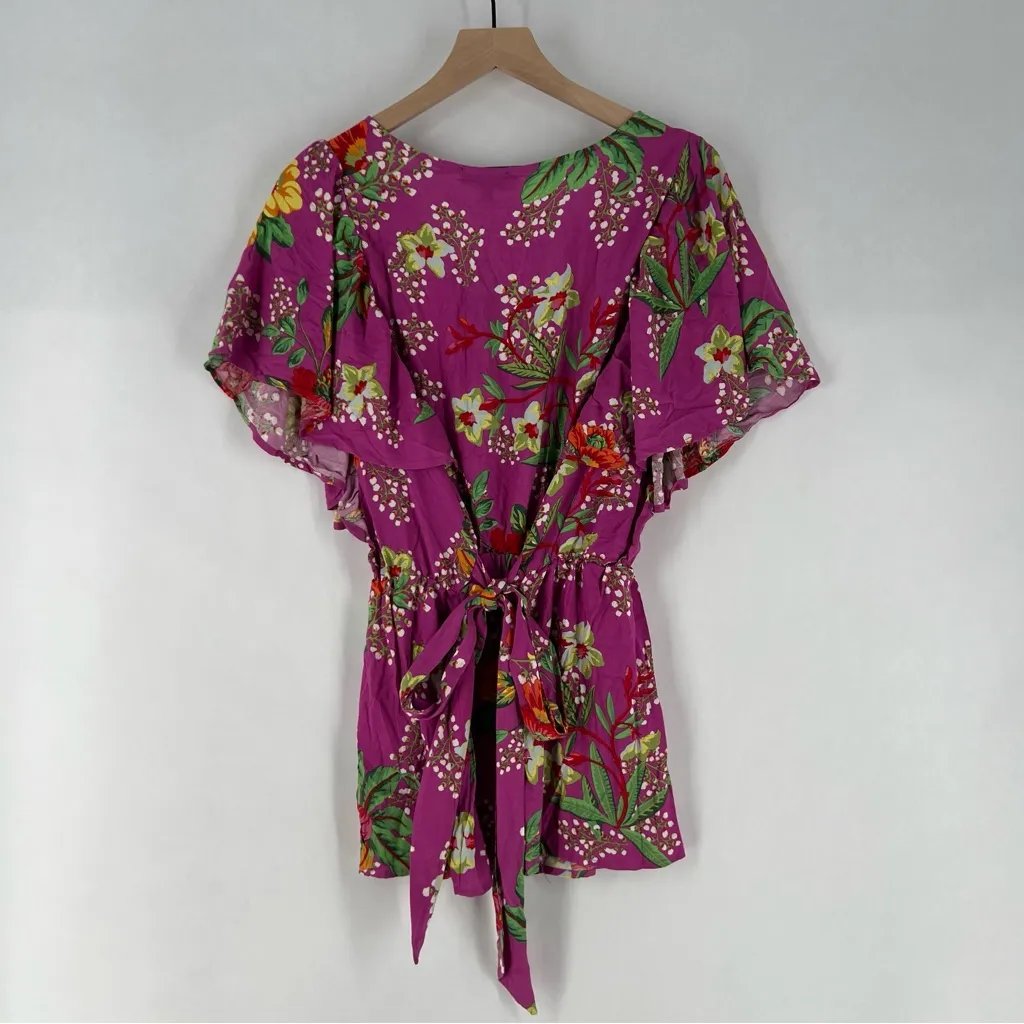 Rachel Zoe Floral Surplice V Neck Faux Wrap‎ Tie Waist Flutter Sleeve Blouse 2X - Image 3