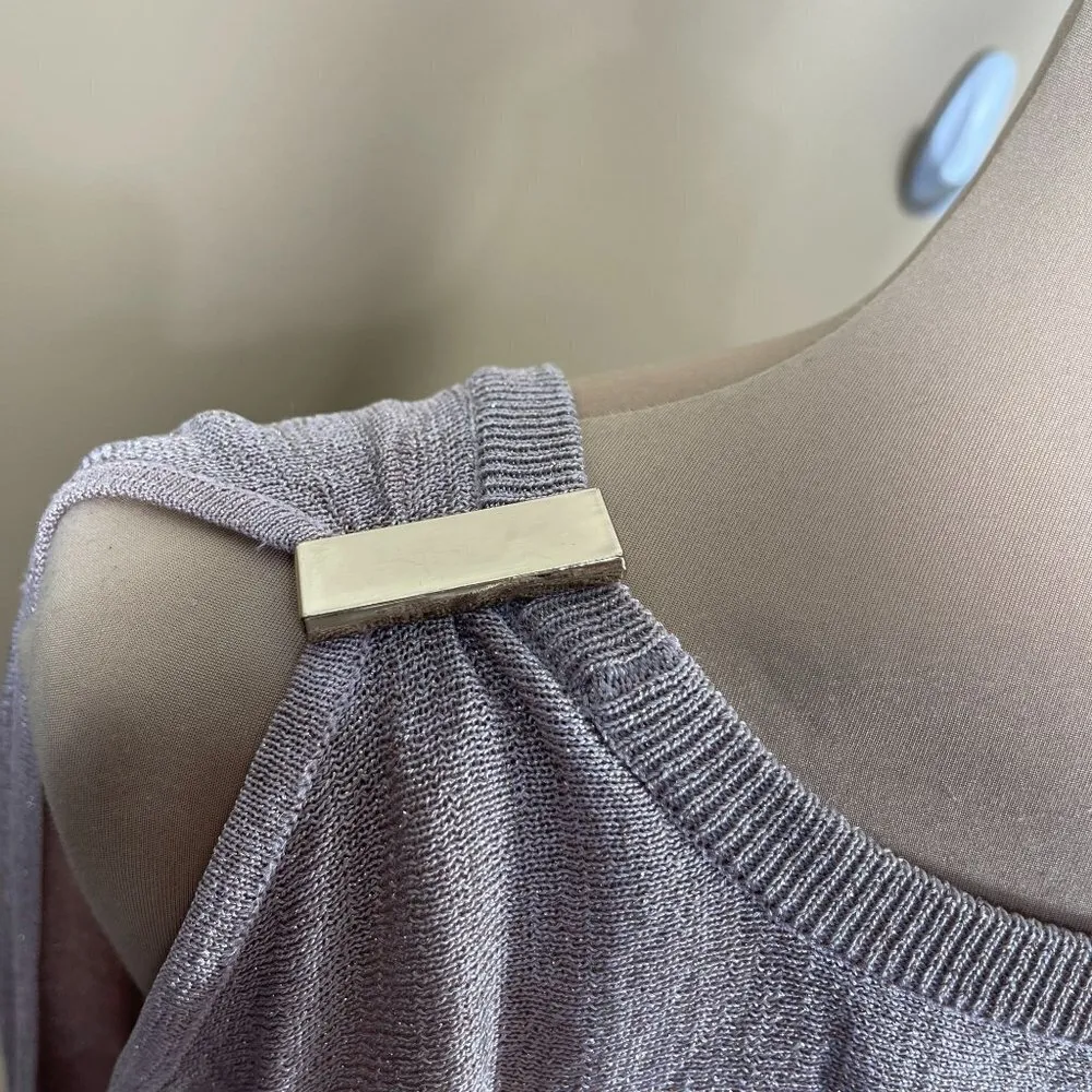 INC Rose Gold Shimmer Sweater 3/4 Sleeve Cold Shoulder Size XL Extra Large - Image 6