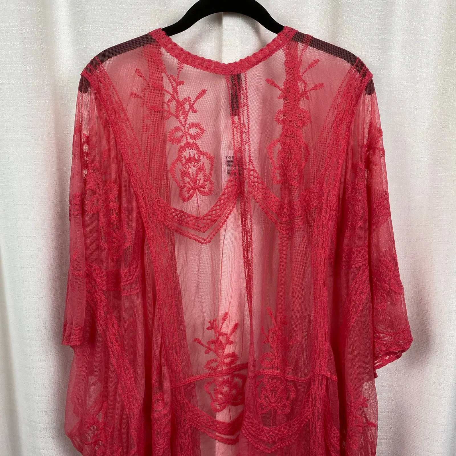 Torrid Pink Mesh Embroidered Ruana Kimono Sz.OS NWT - Image 13