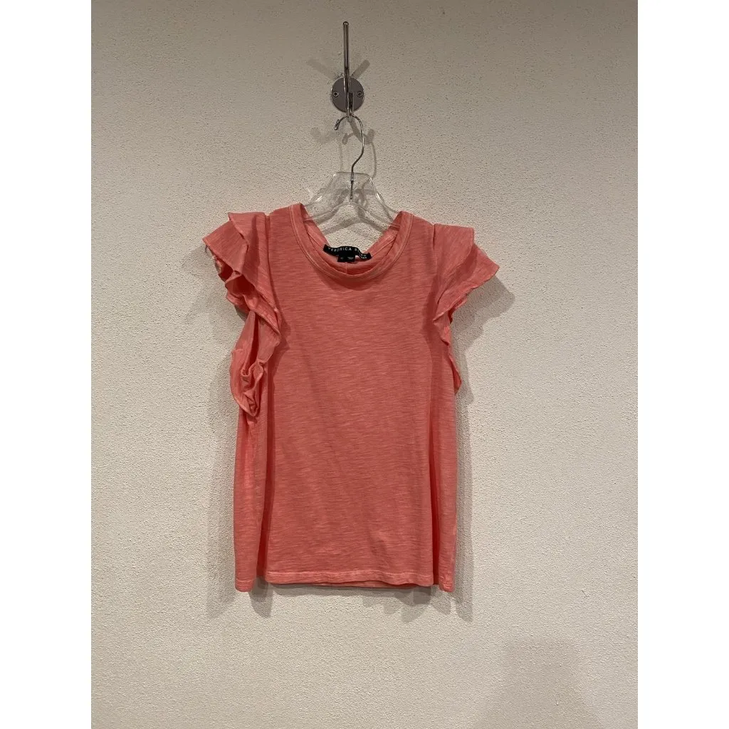 Veronica Beard Bea Shirt Womens XS Pink Flutter Sleeve Ruffle Jersey Tee Top - Image 2