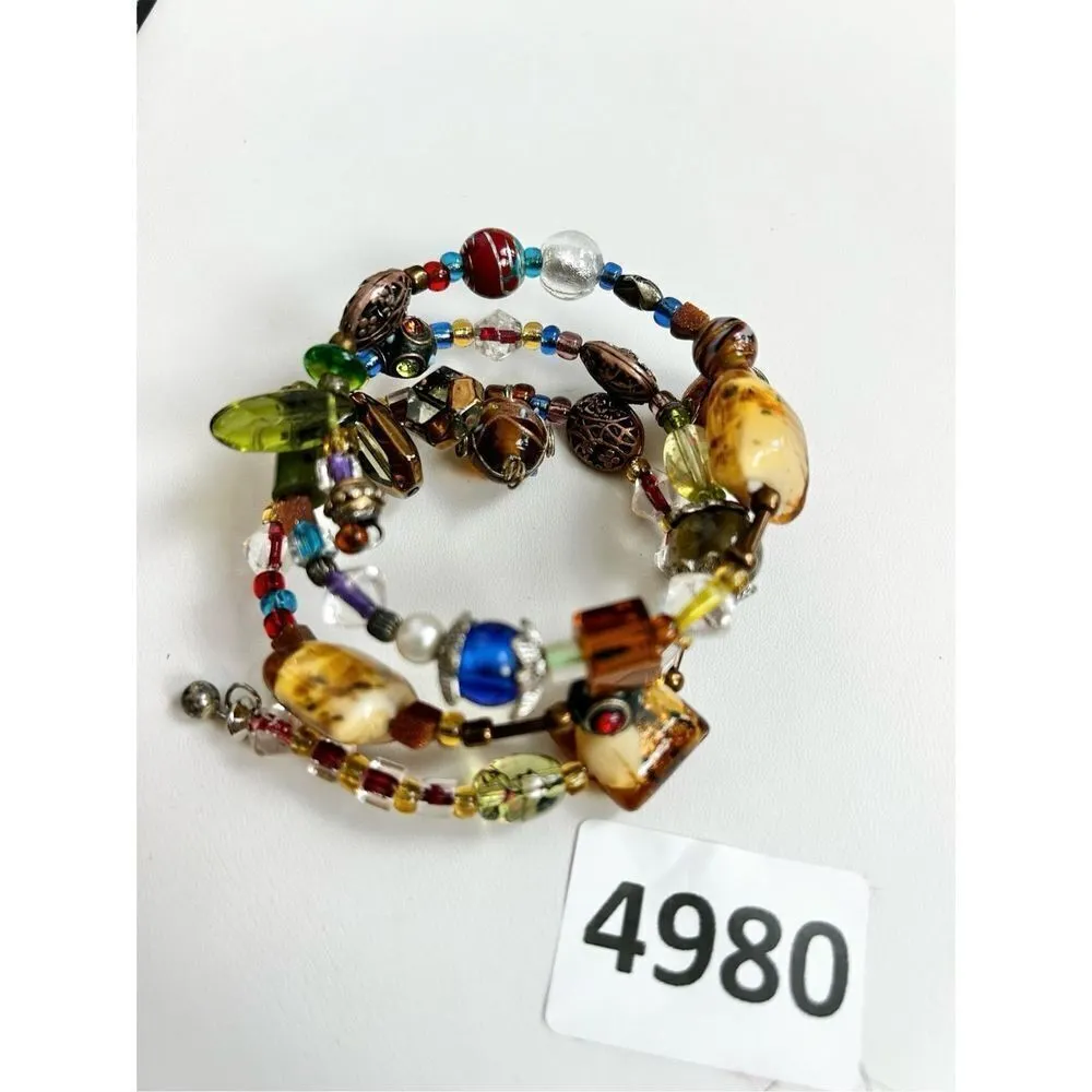 Multicolored bracelet multilayered memory wire wrap bracelet confetti glass coil Blue - Image 7