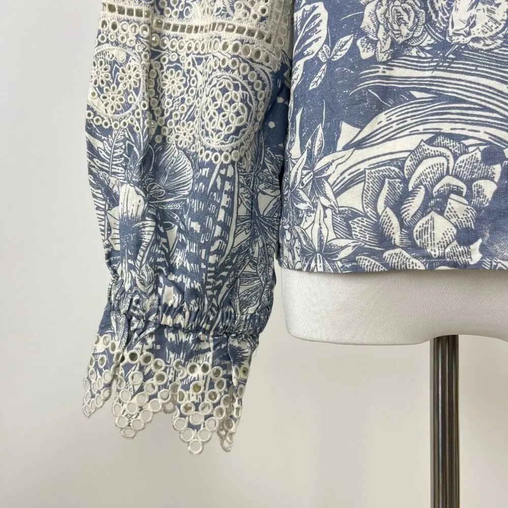 $455 NOWT See By Chloé Embroidery Floral Lace Top Blouse Size 40 Blue - Image 7